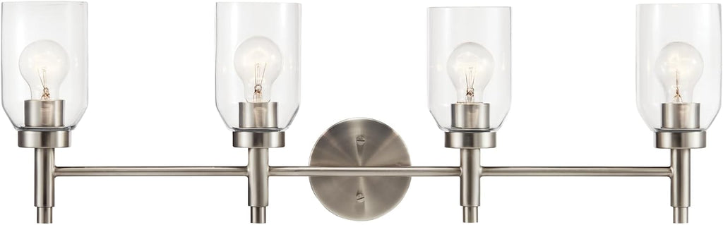 Kichler Madden 4-Light Bathroom Vanity Light Fixture with Clear Glass in Brushed Nickel, Modern Wall Mount for Single or Double Vanity Over Mirror (10.5' x 34'), 55186NI