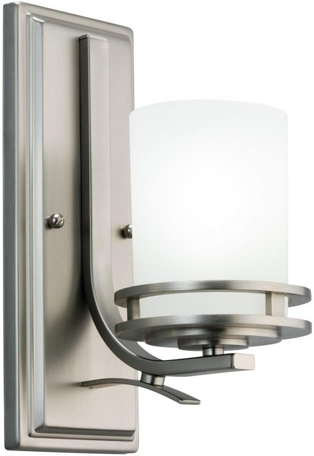 Kichler Hendrik 12' Wall Sconce in Brushed Nickel, 1-Light Modern Wall Mount Light with Satin Etched Cased Opal Glass, (12' H x 5.25' W), 5076NI, 24.75 in