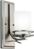 Kichler Hendrik 12' Wall Sconce in Brushed Nickel, 1-Light Modern Wall Mount Light with Satin Etched Cased Opal Glass, (12' H x 5.25' W), 5076NI, 24.75 in