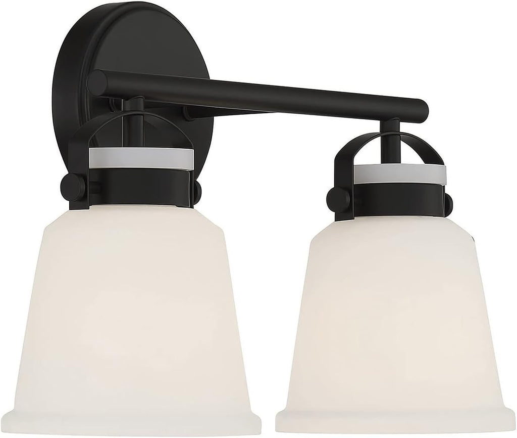 Savoy House 8-1627-2-BK Kaden Industrial Traditional White Opal Glass Bathroom Vanity Wall Light, 2-Light 120 Total Watts, 11' H x 16' W, Matte Black
