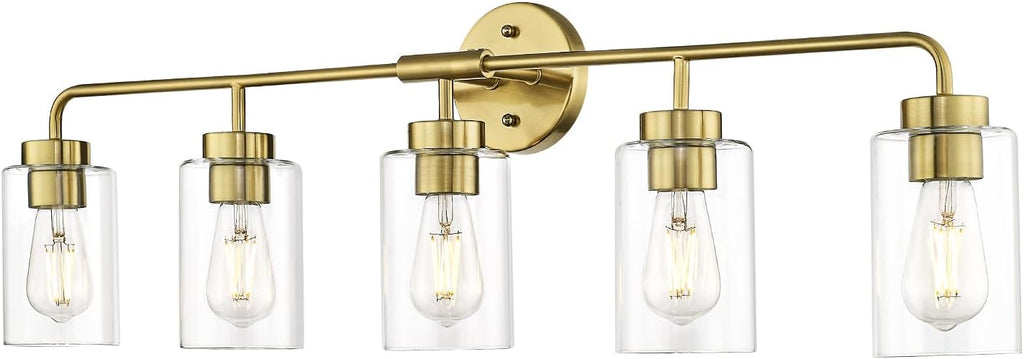 zeyu 5 Light Sconces Wall Lighting, 37 Inch Bathroom Vanity Light Fixtures, Brushed Gold Finish, Clear Glass Shade, ZS62B-5W BG