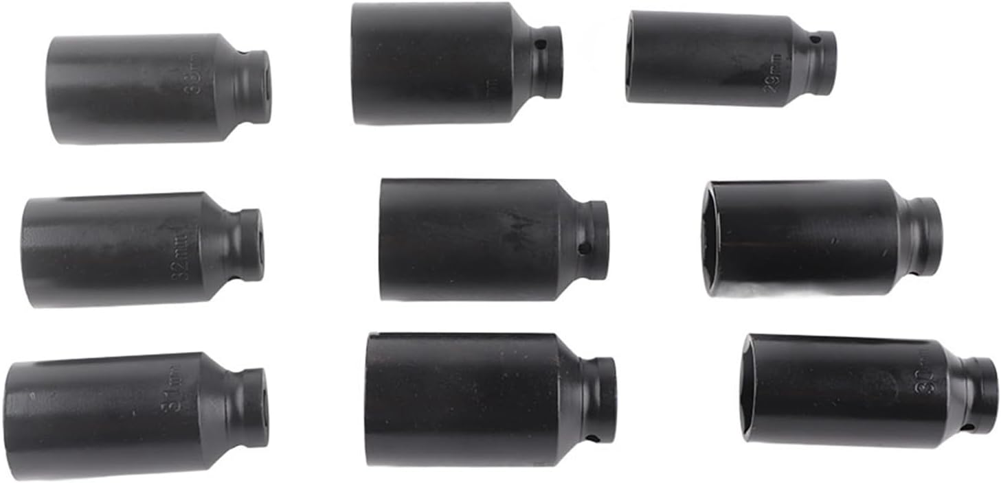 1/2 Inch Drive Axle Hub Nut Hex Socket Set, Heavy Duty Impact Quality 9-Piece Set for Use with Impact Tool, for Professional or Occasional Use, 40 Chrome Steel Material, Mechanics