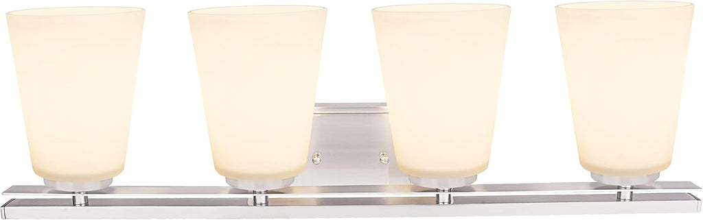 Aspen Creative 62217, Four-Light Metal Bathroom Vanity Wall Light Fixture, 25-1/2' Wide, Transitional Design in Brushed Nickel