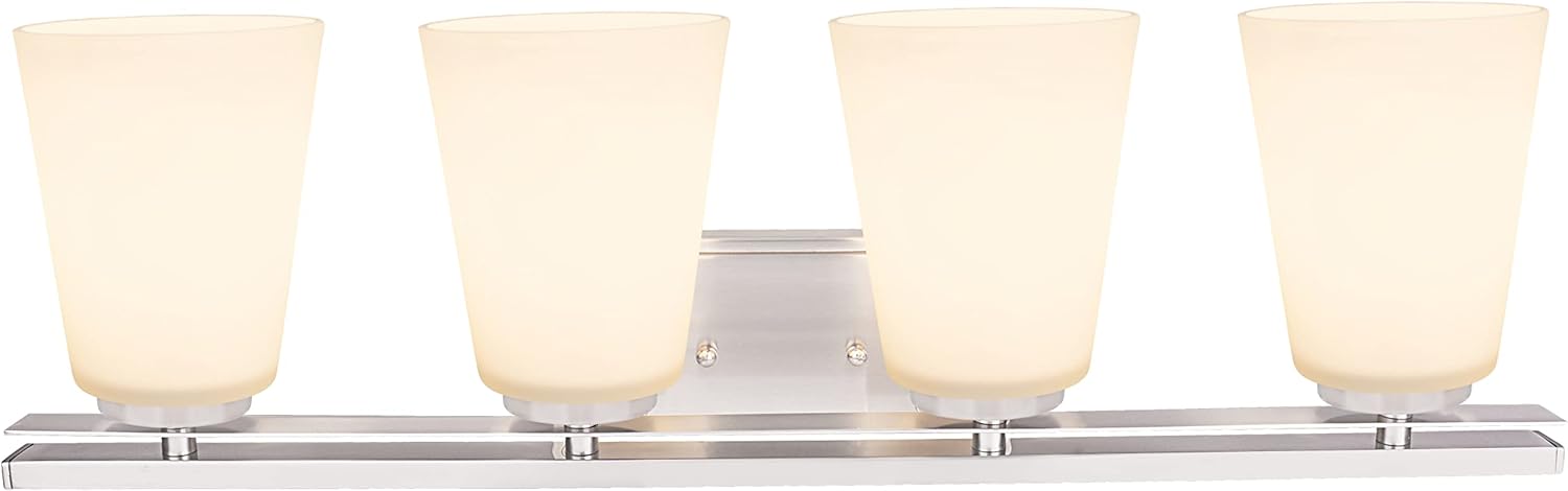 Aspen Creative 62217, Four-Light Metal Bathroom Vanity Wall Light Fixture, 25-1/2' Wide, Transitional Design in Brushed Nickel