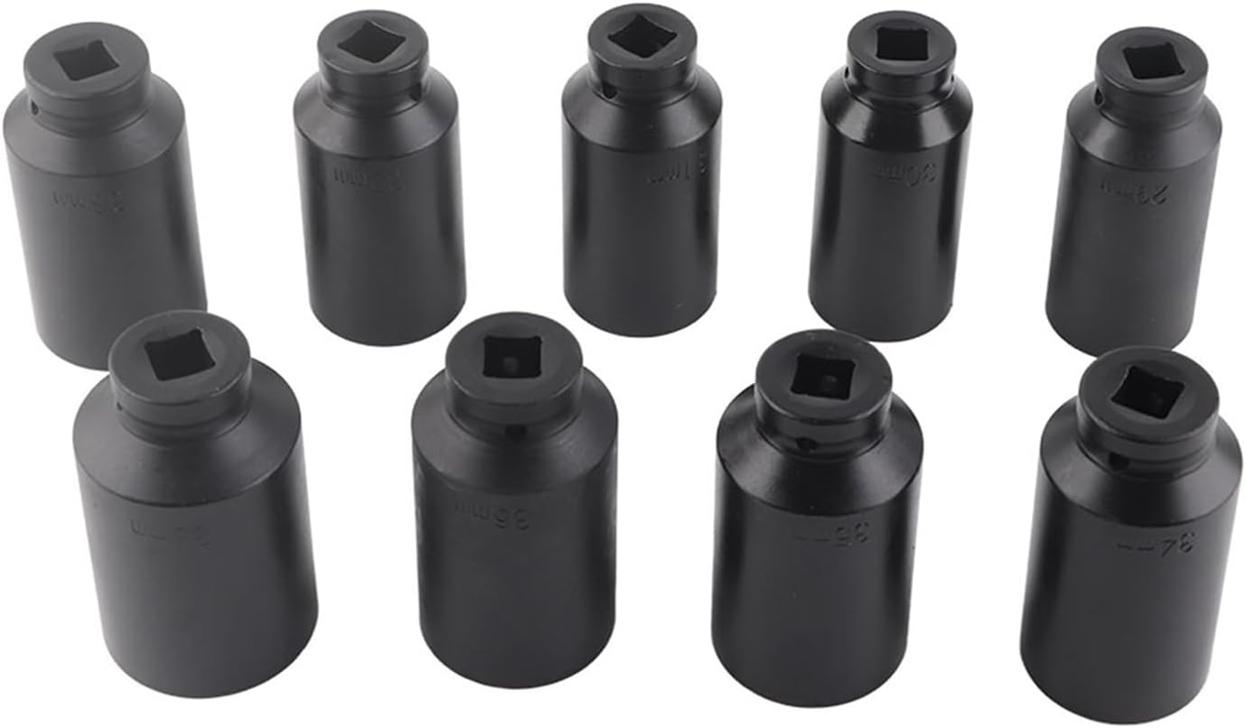 1/2 Inch Drive Axle Hub Nut Hex Socket Set, Heavy Duty Impact Quality 9-Piece Set for Use with Impact Tool, for Professional or Occasional Use, 40 Chrome Steel Material, Mechanics