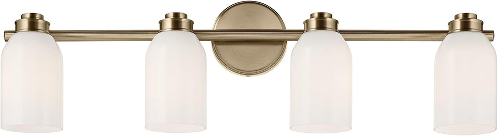 Kichler Shae 32.25' 4-Light Bathroom Vanity Light Fixture with White Opal Glass Shade in Champagne Bronze for Mirror Lighting Over Vanity and Powder Room (32.25' W x 9' H), 55203CPZ
