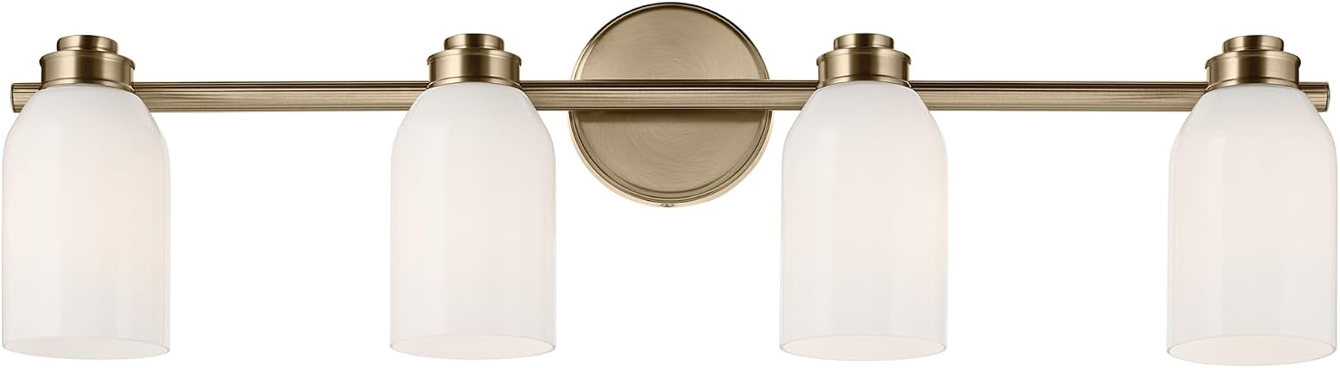 Kichler Shae 32.25' 4-Light Bathroom Vanity Light Fixture with White Opal Glass Shade in Champagne Bronze for Mirror Lighting Over Vanity and Powder Room (32.25' W x 9' H), 55203CPZ