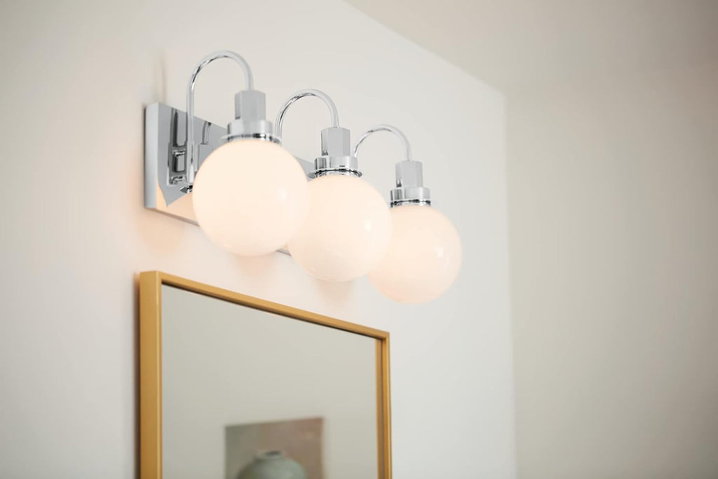 Kichler Hex 3-Light Vanity Light, Modern Light with Opal Glass in Chrome, Install Up or Down, Damp Rated, for Bathroom Vanity (22.75' x 10.25'), 55151CH
