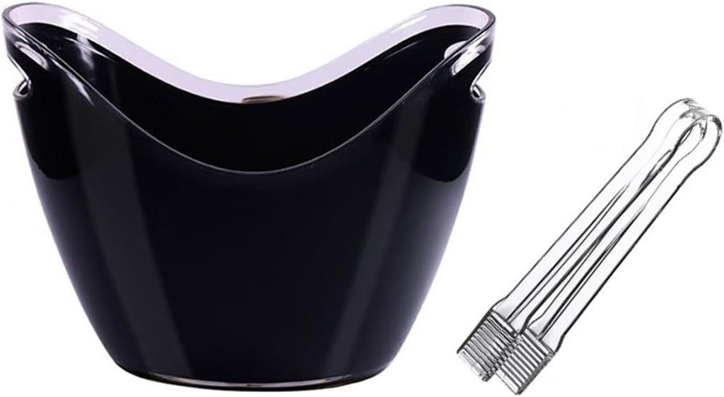Portable Clear Acrylic Ice Bucket with Tongs, 8 Liter Plastic Tub Oval Storage Buckets for Drinks and Parties Wine, Beer, Champagne Party