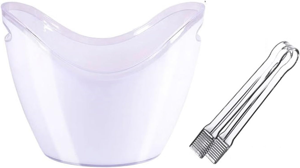 Ice Bucket 8 Liter Acrylic Ice Bucket with Tongs, Plastic Tub Oval Storage Buckets for 2 Wine or Champagne Bottles