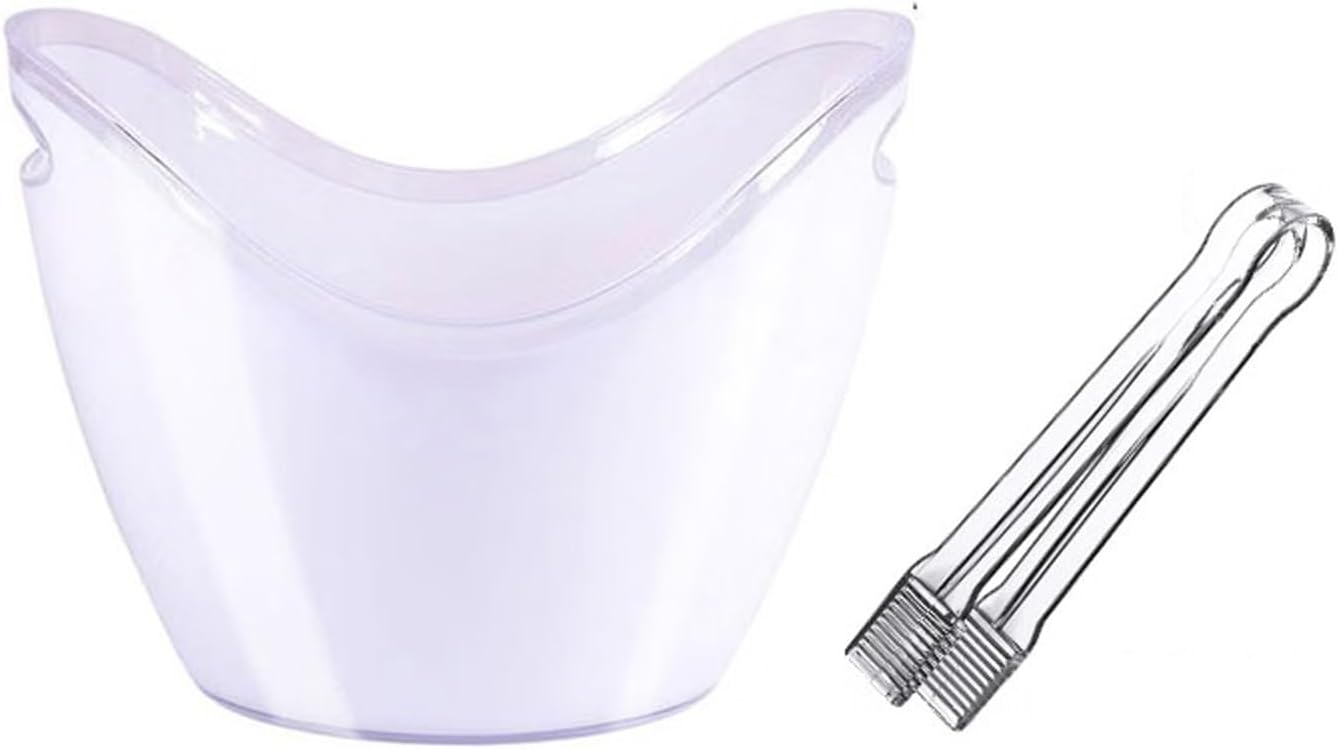 Ice Bucket 8 Liter Acrylic Ice Bucket with Tongs, Plastic Tub Oval Storage Buckets for 2 Wine or Champagne Bottles