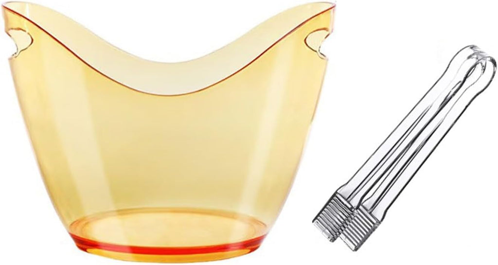 Ice Bucket Plastic Ice Bucket with Tongs, Color Acrylic 8 Liter Tub Oval Storage Buckets for Drinks and Parties Wine, Beer, Champagne