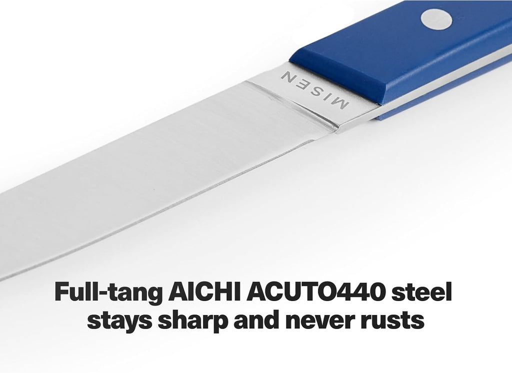 Misen ACUTO Straight-Edge 4-Piece Steak Knife Set - Precision Forged Full Tang Blades, Ergonomic POM Handles, Long-Lasting Sharpness, Easy to Maintain - For Professionals and Home Cooks - Red