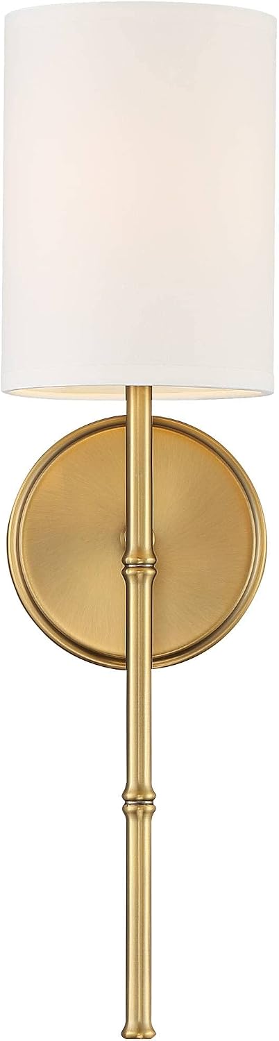 Regency Hill Abigale Modern Luxury Wall Lamp Brass Gold Metal Hardwired 5' Wide Fixture White Fabric Cylinder Shade for Bedroom Bathroom Vanity Reading Living Room Hallway