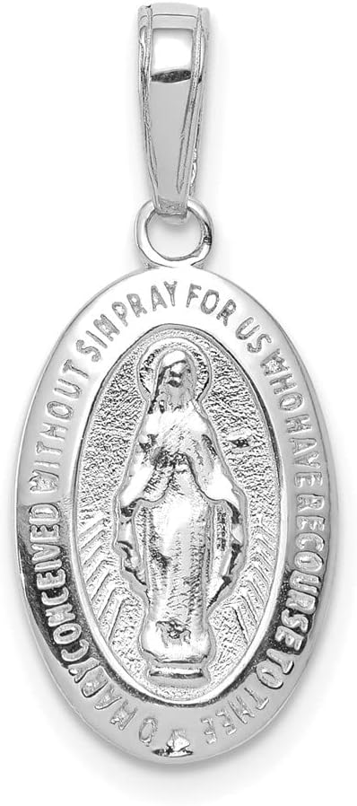 10K Yellow or White Gold Miraculous Medal Pendant (L- 0.95 Inch, W- 0.44 Inch)