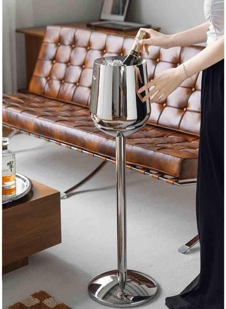 Ice Bucket Creative Vertical Floor Standing Ice Bucket Light Luxury Champagne Bucket Chill Bucket Stand Stainless Steel Ice Bucket Beverage Tub
