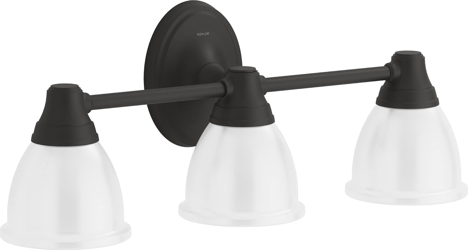 Kohler 11367-BLL Forte Bathroom Vanity Fixture, Wall Sconce Lighting, Position Facing Up or Down, UL Listed, 3, Matte Black
