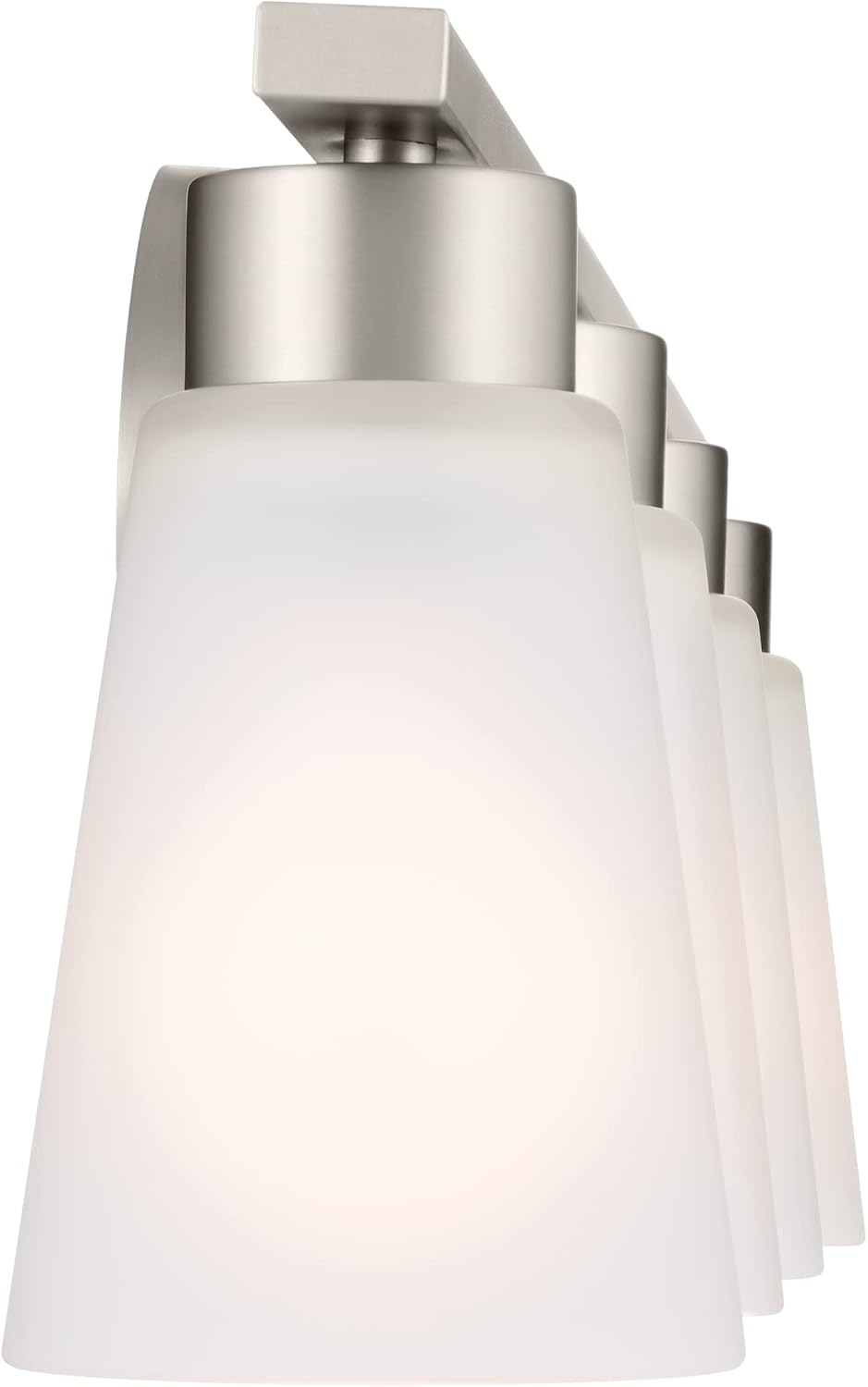 Kichler Stamos 4-Light Bathroom Vanity Light Fixture with Satin Etched Glass Shades, 26 in Modern Wall Light in Brushed Nickel for Bathroom Mirror (26 in x 8 in x 5 in), 55122NI