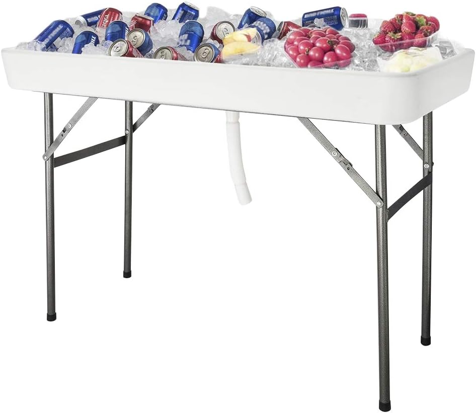 VINGLI 46' Extra Large Party Ice Cooler Folding Table, Portable Tailgate Camp Fishing Cleaning, Plastic with Matching Skirt, Ice Table for Party, BBQ, Camping, Picnic