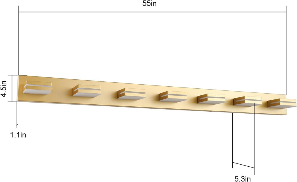 SineRise LED Modern Bathroom Vanity Light Fixtures (7-Light, 55-Inch, Dimmable), Gold Modern Acrylic Bathroom Wall Lighting Fixtures Over Mirror (Cool White 6000K)