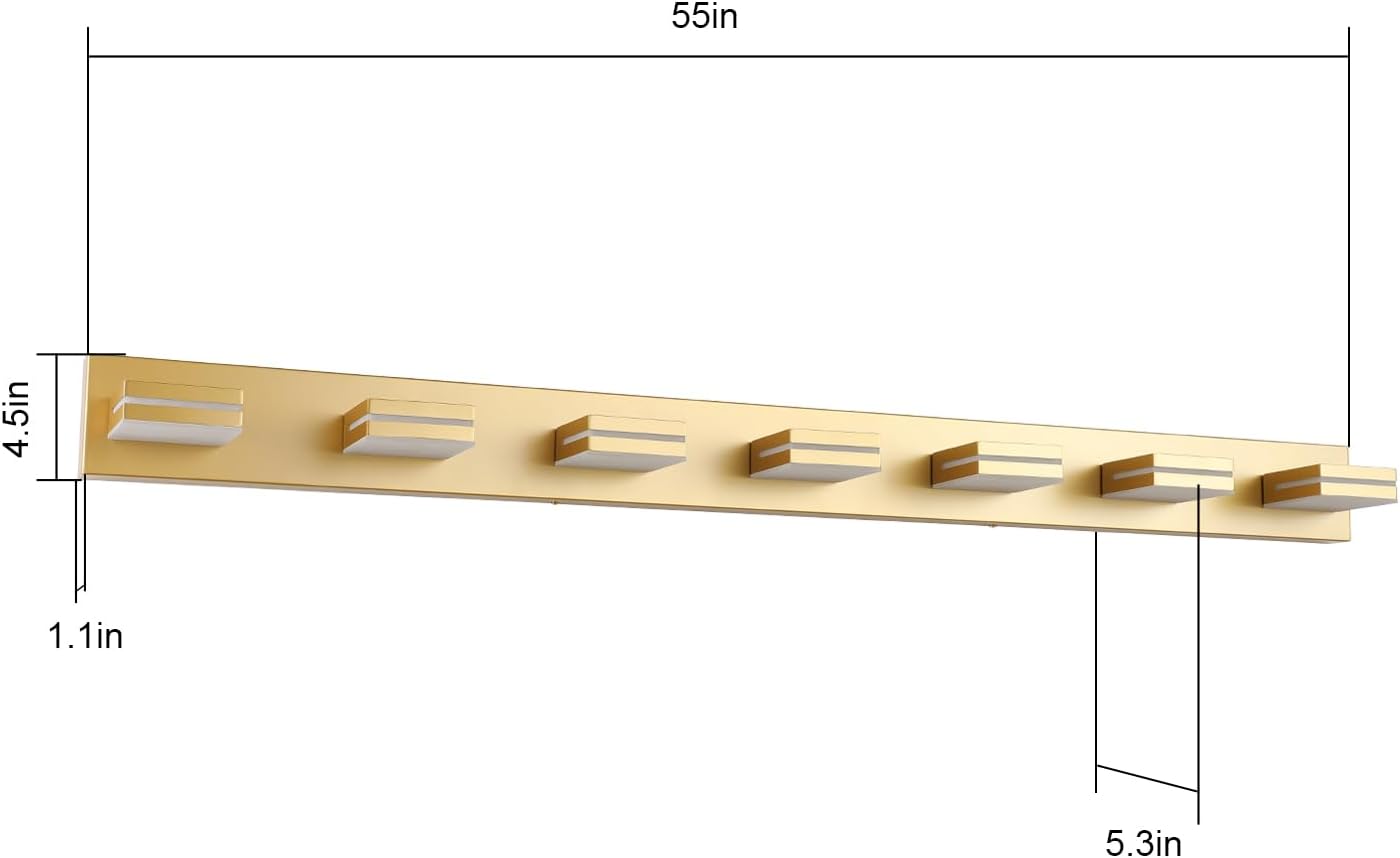 SineRise LED Modern Bathroom Vanity Light Fixtures (7-Light, 55-Inch, Dimmable), Gold Modern Acrylic Bathroom Wall Lighting Fixtures Over Mirror (Cool White 6000K)
