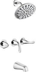 gotonovo 3 Handle Tub Shower Faucet Set, Bathtub Shower Fixture,Bathroom Tub and Shower Faucet Combo Shower System Complete Tub and Shower Trim Kit with 6 Settings Showerhead Polished Chrome