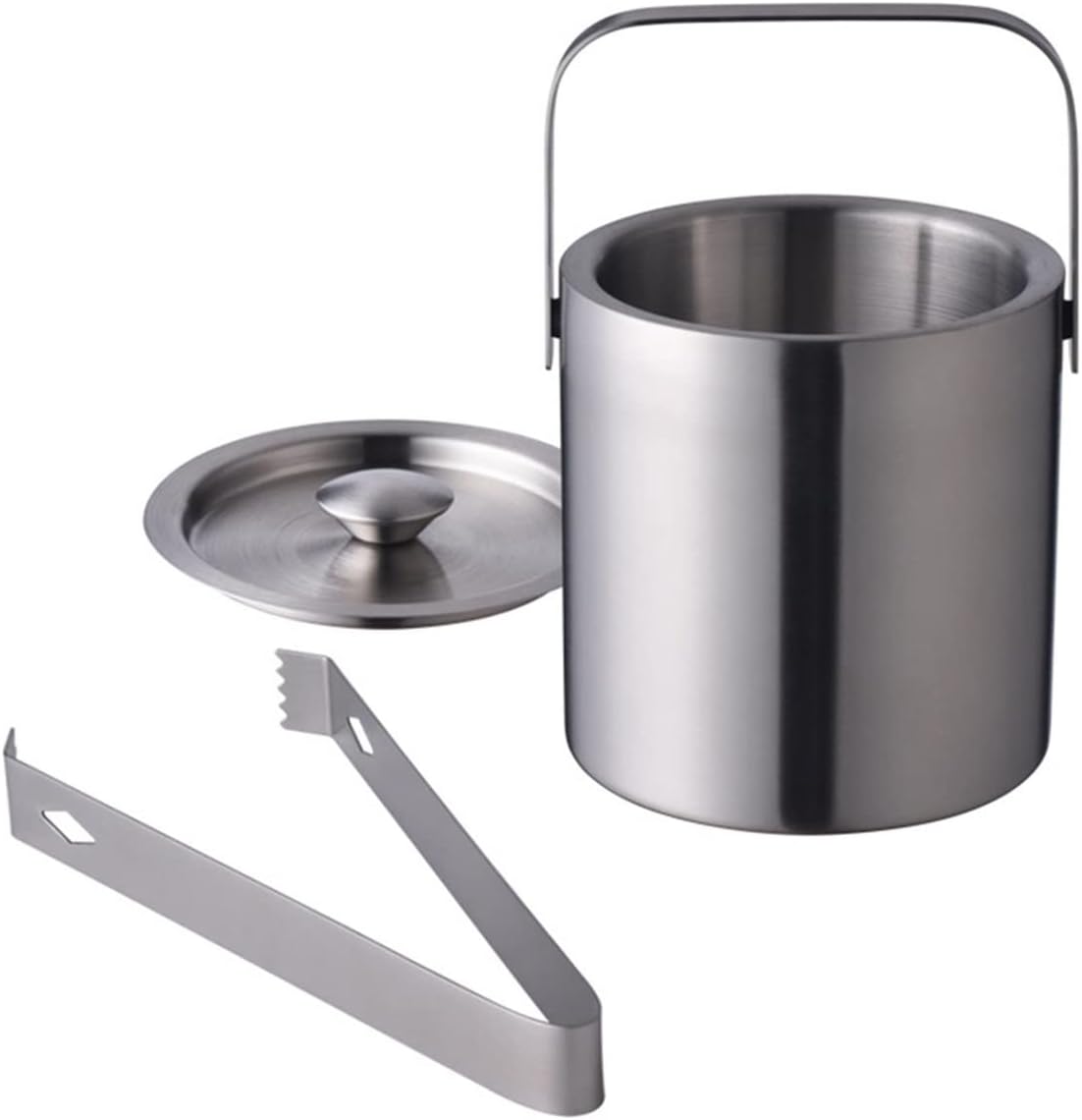 Ice Bucket 1.3L Portable Double Wall Stainless Steel Ice Bucket with Tong - Ice Buckets for Parties, Outdoor and Indoor Keeps Ice Cold & Dry