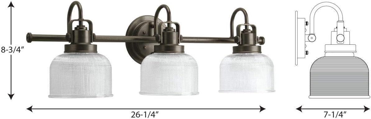 Progress Lighting 3-Light Clear Double Prismatic Glass Coastal Bath Vanity, Archie Collection, Venetian Bronze, P2992-74