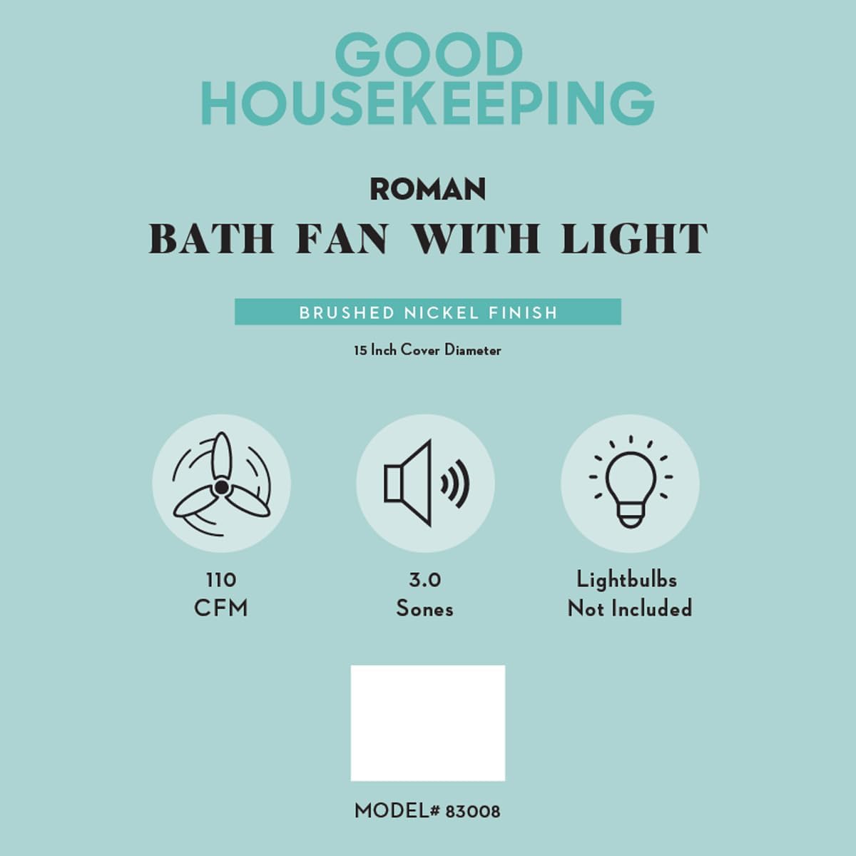 Good Housekeeping Roman (83008) Decorative 110 CFM 3.0 Sones Bathroom Ventilation Exhaust Fan with Light & Night-Light (Brushed Nickel)