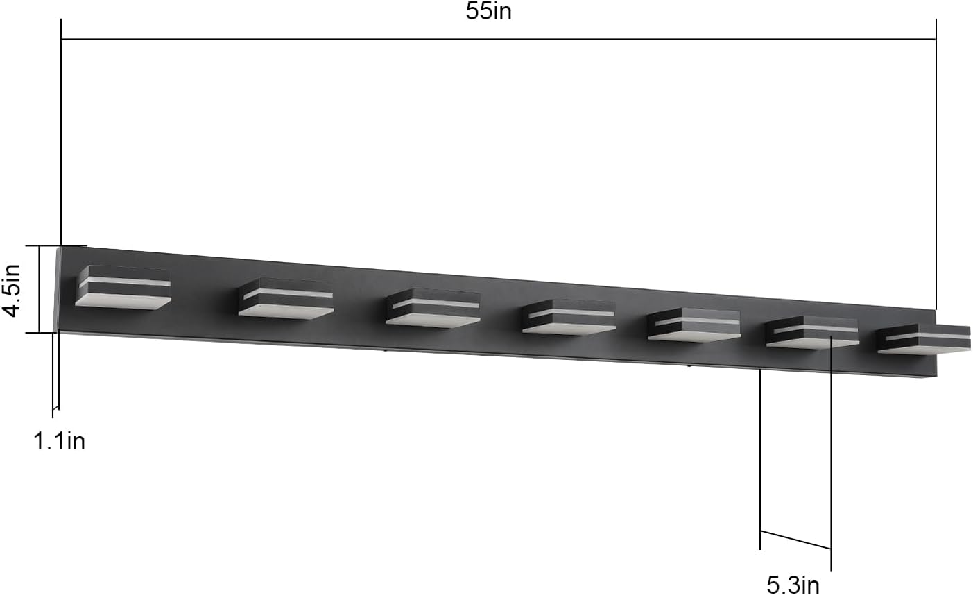 SineRise LED Modern Bathroom Vanity Light Fixtures (7-Light, 55-Inch), Matte Black Modern Acrylic Bathroom Wall Lighting Fixtures Over Mirror (Cool White 6000K)