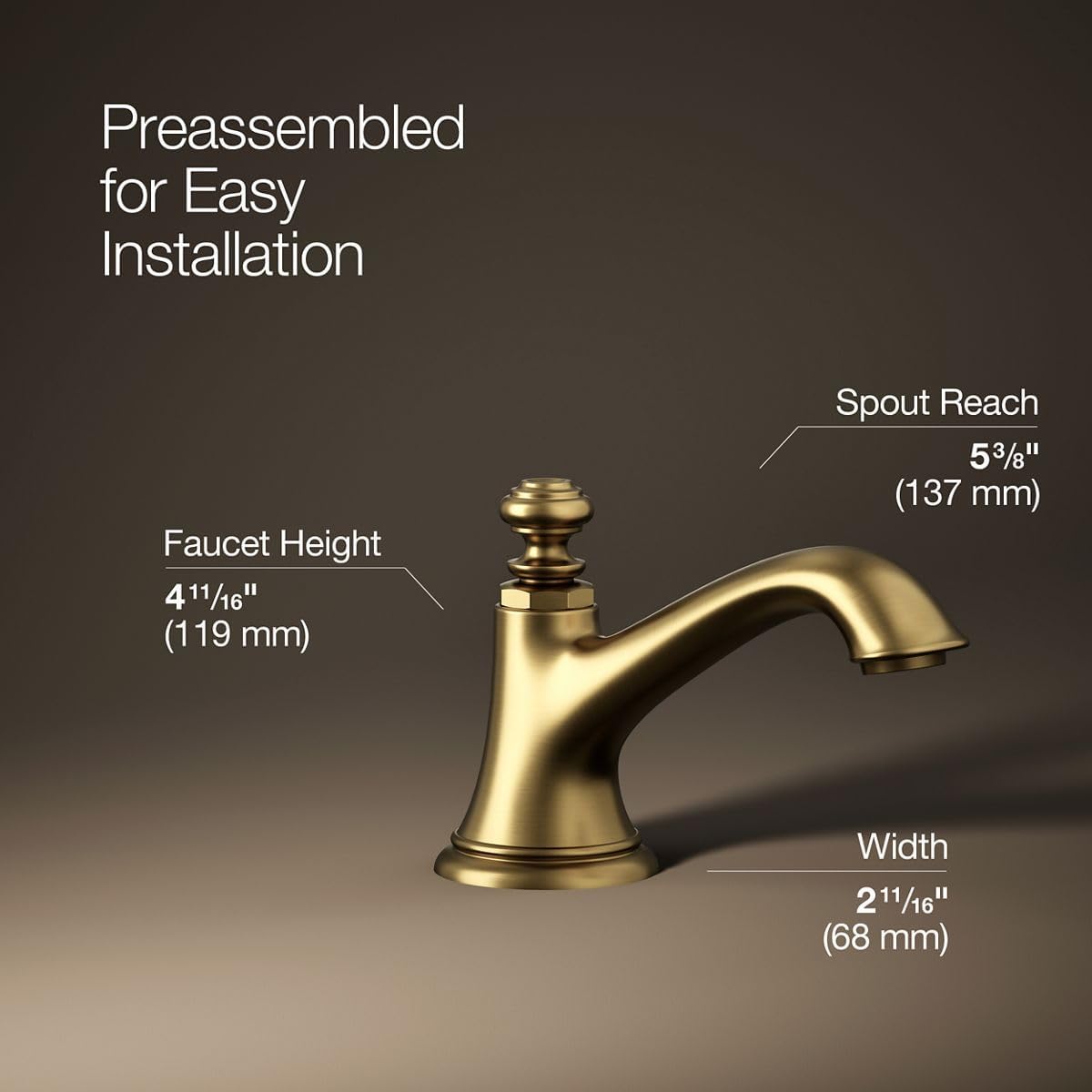 Kohler 72759-2MB Artifacts® with Bell Design Bathroom Sink Faucet spout with Bell Design, 1.2 gpm, Vibrant Brushed Moderne Brass