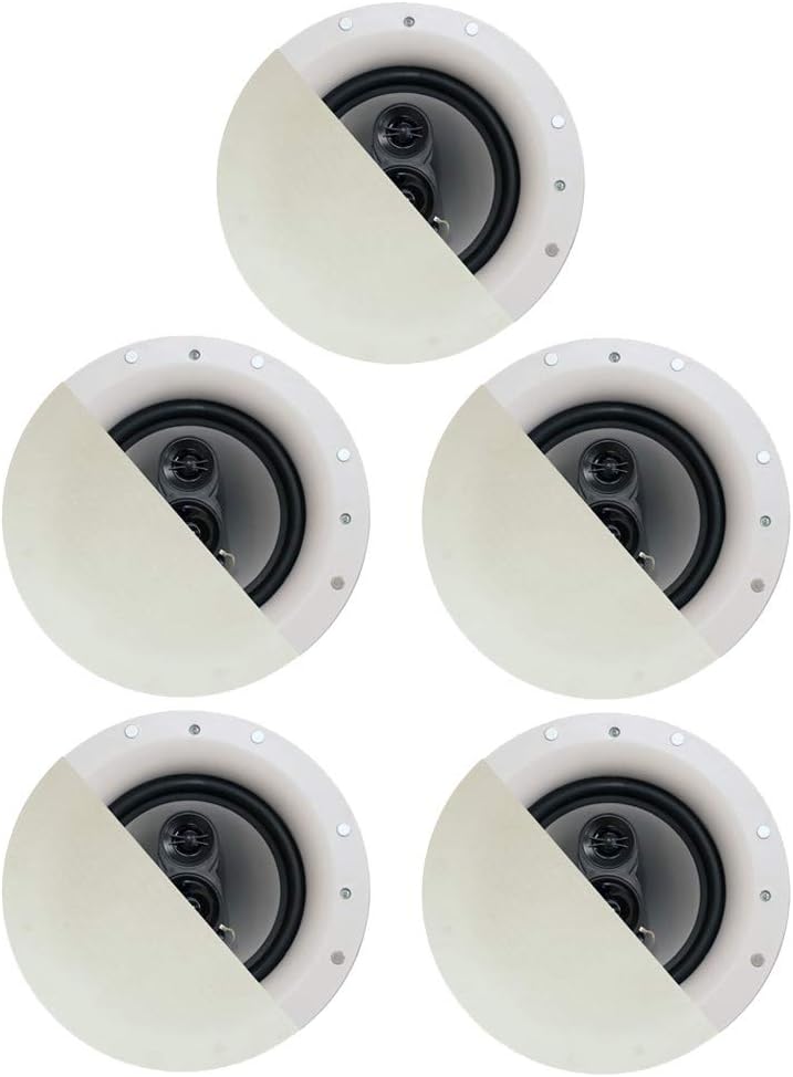 Acoustic Audio by Goldwood CSic84 Frameless 8' in Ceiling 5 Speaker Set 3 Way Home Theater Speakers, White, (Model: CSic84-5S)