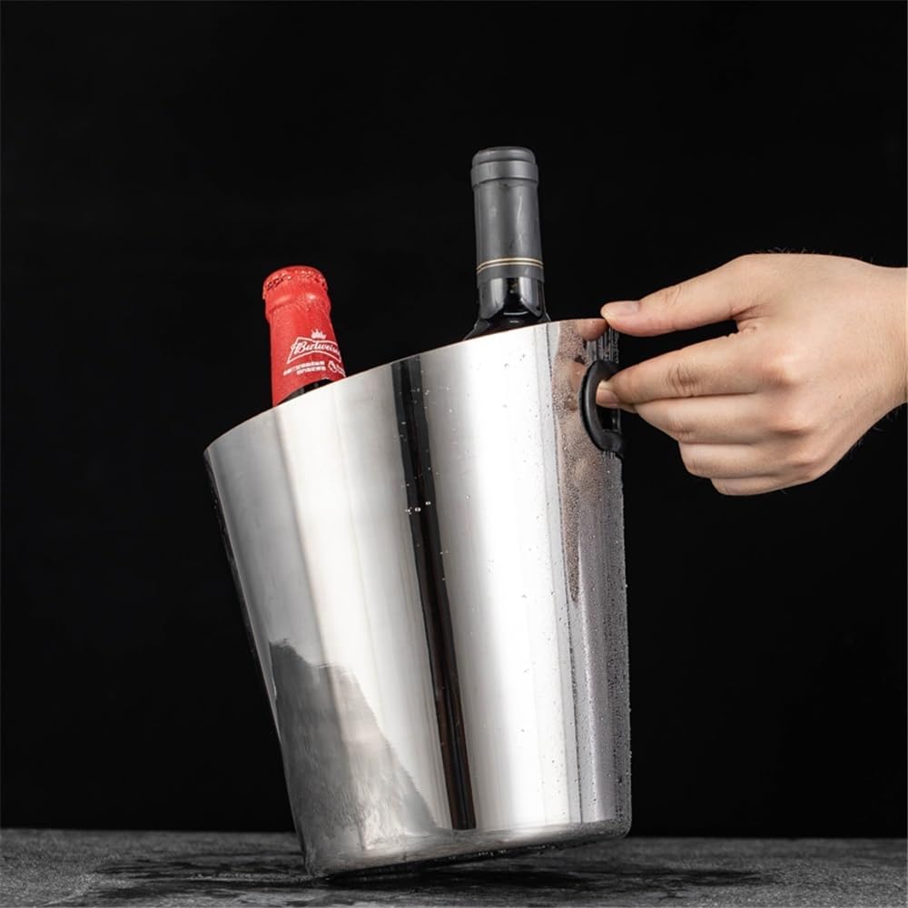 Ice Bucket Champagne Bucket Beveled Ice Bucket Stainless Steel Ice Bucket Home Wine Ice Wine Bucket Bar Fashion Ice Bucket Beverage Tub(Silver)