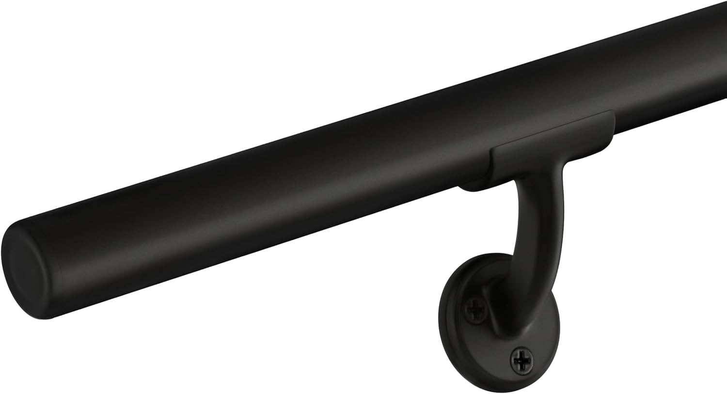 Meranti Aluminum Handrail for Indoor or Outdoor Steps and Stairs – Hand Rails for Elderly – DIY Complete Stair Railing Kit (AHR, Black, 5' Length)
