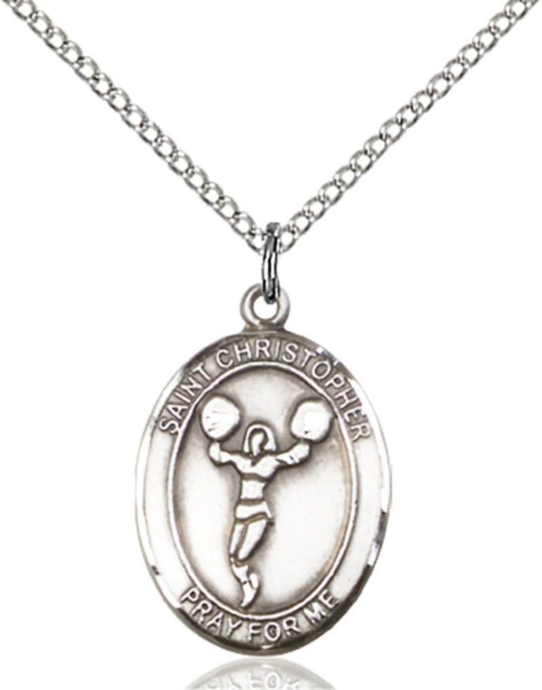 Bonyak Jewelry St. Christopher - Cheerleading Hand-Crafted Oval Medal Pendant in Sterling Silver