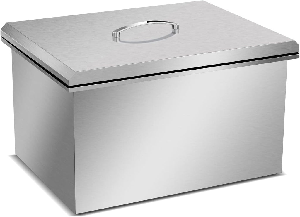 Drop in Ice Chest, Outdoor 304 Stainless Steel Built-in Ice Bucket, Ice Bin Cooler with Cover Including Drain-Pipe & Drain Plug Lid for Cold Wine Beer,23''L X 17''W X 13''H