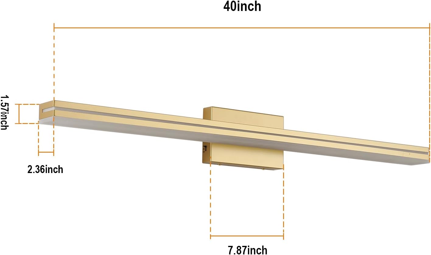 SineRise LED Modern Bathroom Vanity Light Fixtures (40-Inch, 3000K/4000K/6000K, Dimmable), Gold Modern Acrylic Bathroom Wall Lighting Fixtures Over Mirror