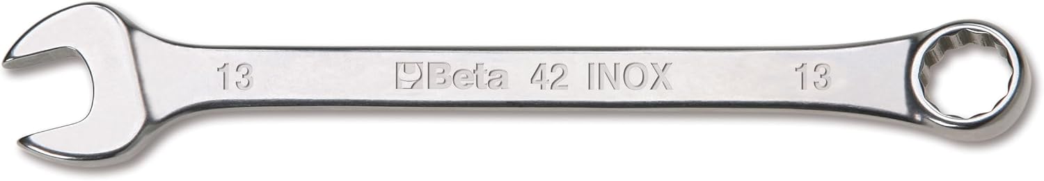 Beta 42INOX Metric 15mm Stainless Steel Combination Wrench | 12-Point Box End, 15° Offset | Corrosion-Resistant AISI 420 |Food Industry and Clean Room Safe
