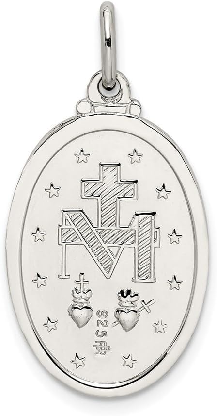 925 Sterling Silver Miraculous Medal Pendant (L- 29 mm, W- 15 mm)