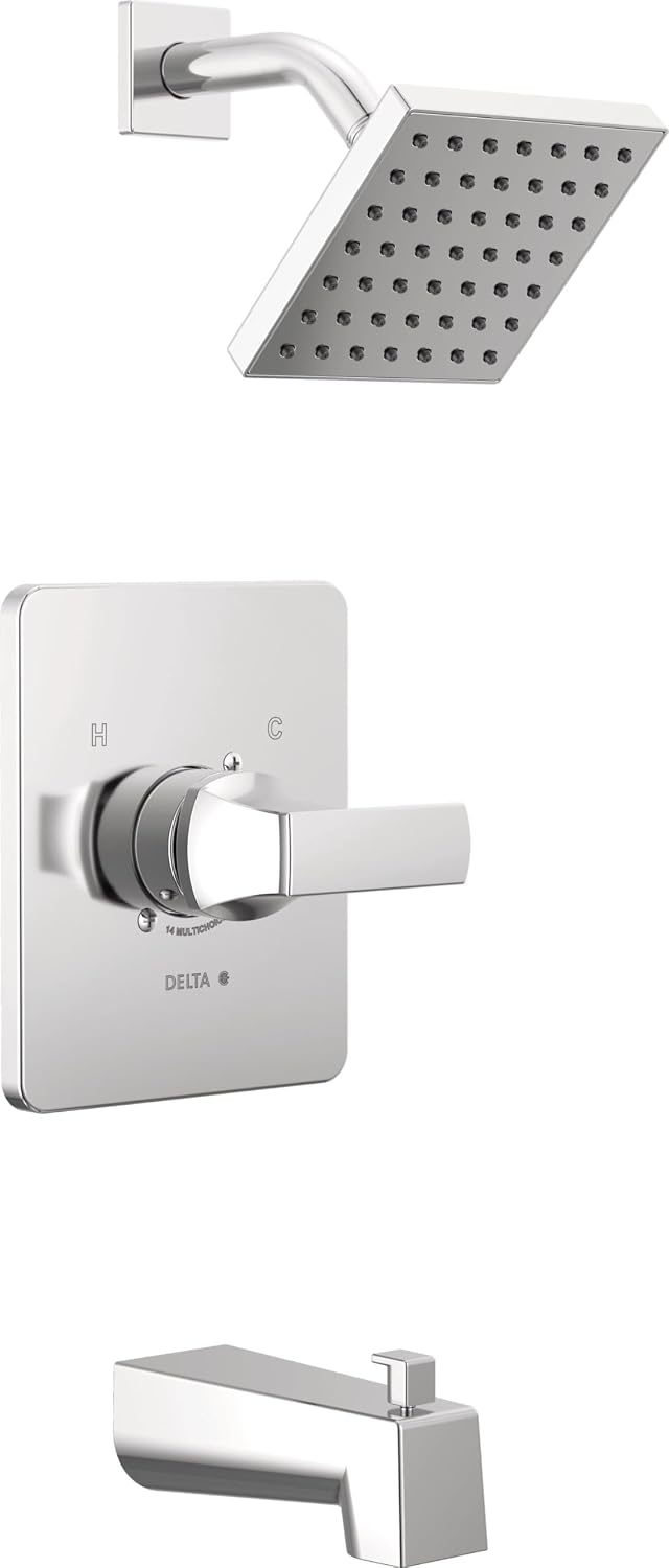 Delta Faucet Velum 14 Series Single-Function Chrome Tub and Shower Faucet Set, Valve Trim Kit, Shower Handle, Delta Shower Trim Kit, Shower Set, Chrome T14437 (Valve Not Included)