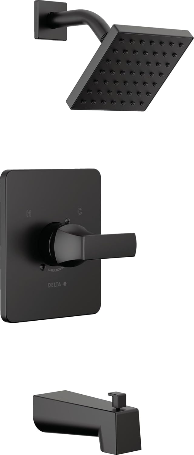 Delta Faucet Velum 14 Series Single-Function Black Tub and Shower Faucet Set, Valve Trim Kit, Shower Handle, Delta Shower Trim Kit, Shower Set, Matte Black T14437-BL (Valve Not Included)