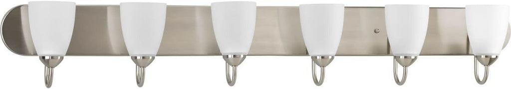 Gather Collection 6-Light Etched Glass Traditional Bath Vanity Light Brushed Nickel