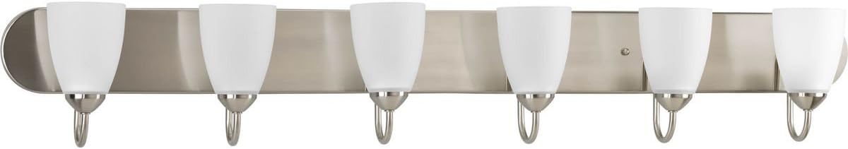 Gather Collection 6-Light Etched Glass Traditional Bath Vanity Light Brushed Nickel