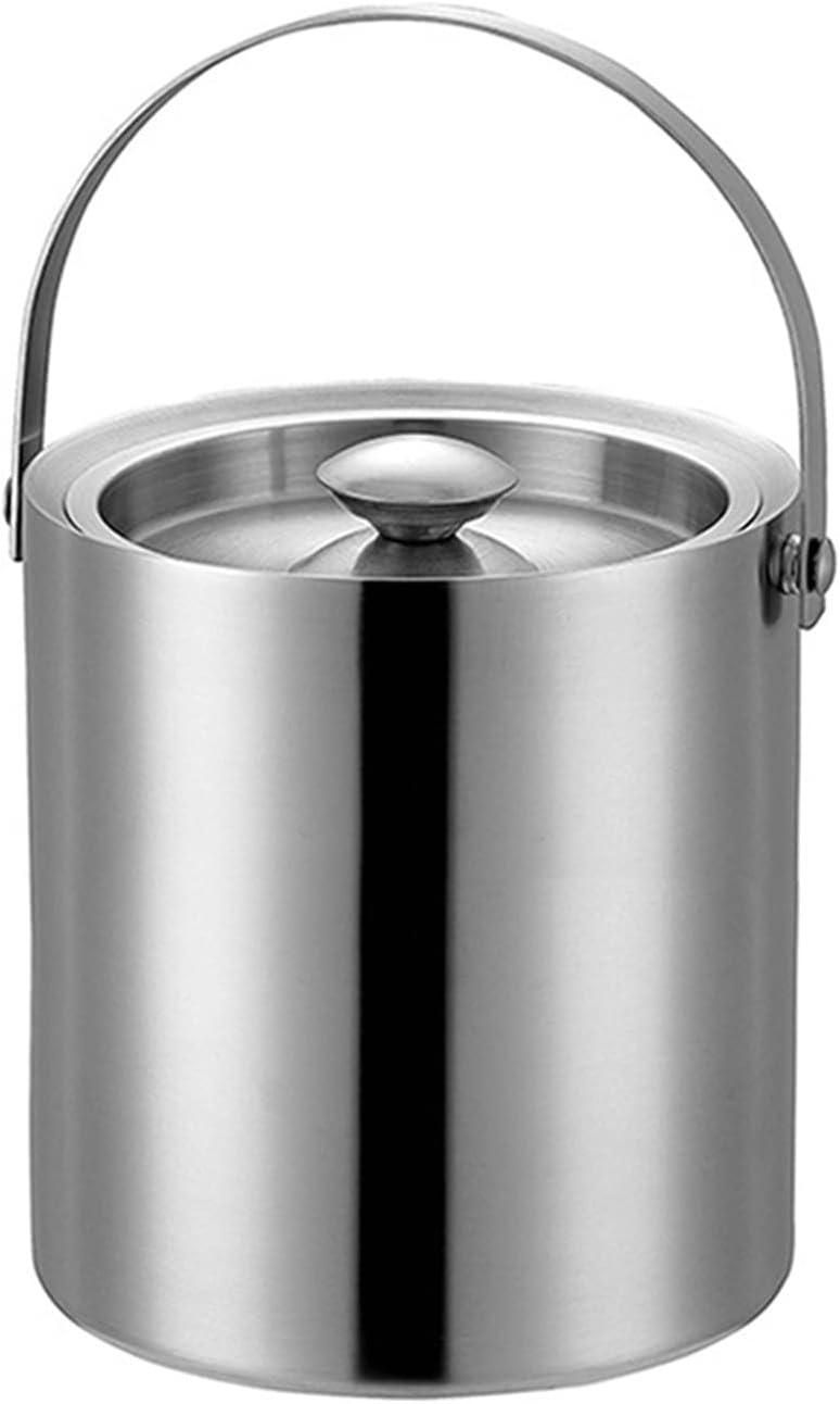 Ice Bucket Champagne Bucket Stainless Steel Portable Ice Bucket Wine Champagne Cooler Double Layer Ice Bucket With Lid Bar Party Home Drink Bucket Ice Bucket Beverage Tub (Color : 3L)