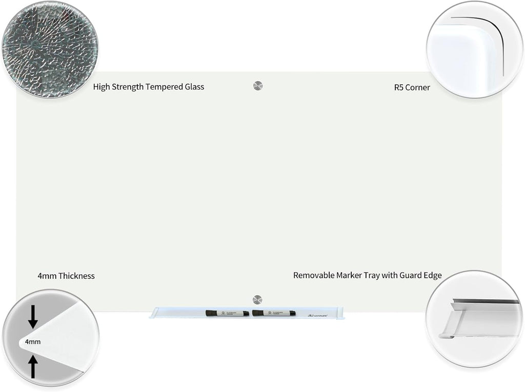 Magnetic Glass Whiteboard 6' x 3', Large Glass Dry Erase Board 70 x 35 Inches for Wall, Large White Board Frameless for Office Home & School
