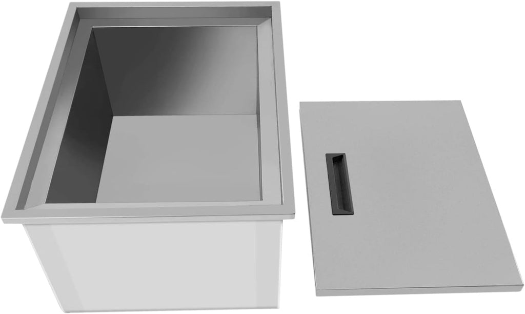 Drop-in Ice Chest, Stainless Steel Ice Cooler, Freestanding Ice Chest Outdoor Kitchen, Double-Walled & Built-in Foa, Foam Cooler With Lid, for Wine, Beer, Whiskey, Beer, Silver (23*17*12 in)