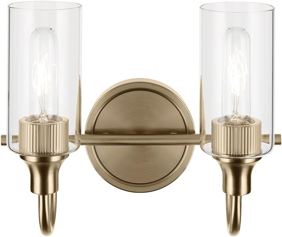 Kichler Kavi 12.5' 2-Light Bathroom Vanity Light Fixture with Clear Glass in Champagne Bronze, Modern Wall Mount Over Mirror for Powder Room, Damp Rated (12.5' W x 10' H), 55210CPZ