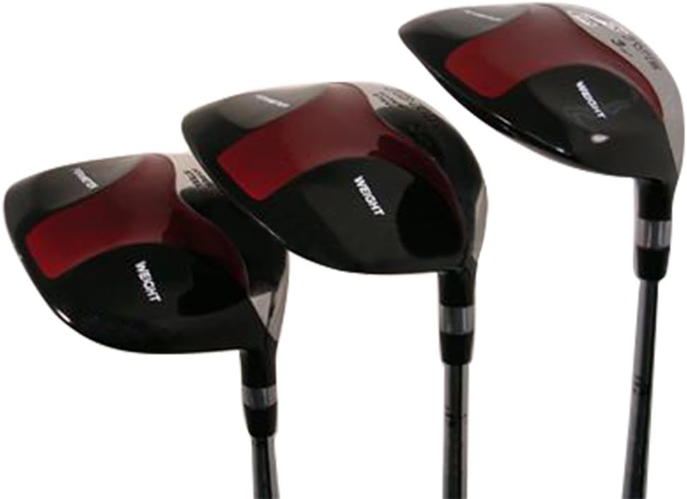 iDrive Red Square Anti-Slice Draw Fairway 3 5 7 Wood Set Golf Clubs, Right Handed Senior Flex with Men's Size Black Pro Velvet Grips