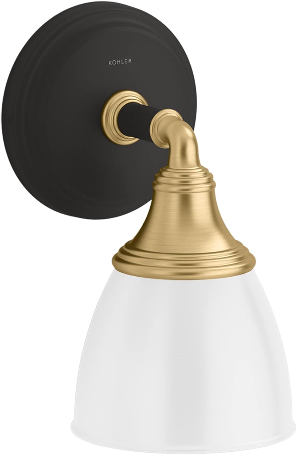 Kohler Devonshire Bathroom Vanity Light Fixture, Wall Sconce Lighting, Position Facing Up or Down, UL Listed, 1 Light, Black with Brass Trim