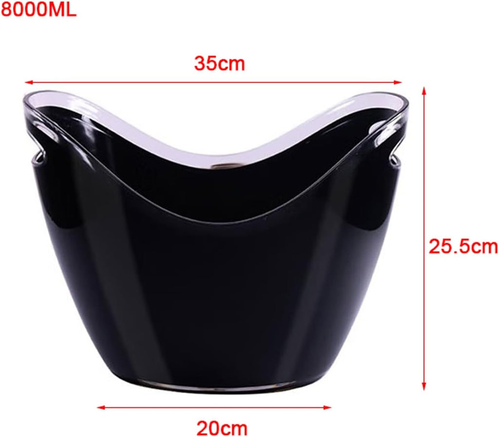 Ice Bucket Clear Acrylic Ice Bucket with Tongs, 8 Liter Plastic Tub Oval Storage Buckets for Drinks and Parties Wine, Beer, Champagne